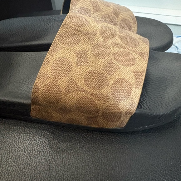 Coach Brown Signature Canvas Slide Sandals with Black Footbed - Picture 2 of 3